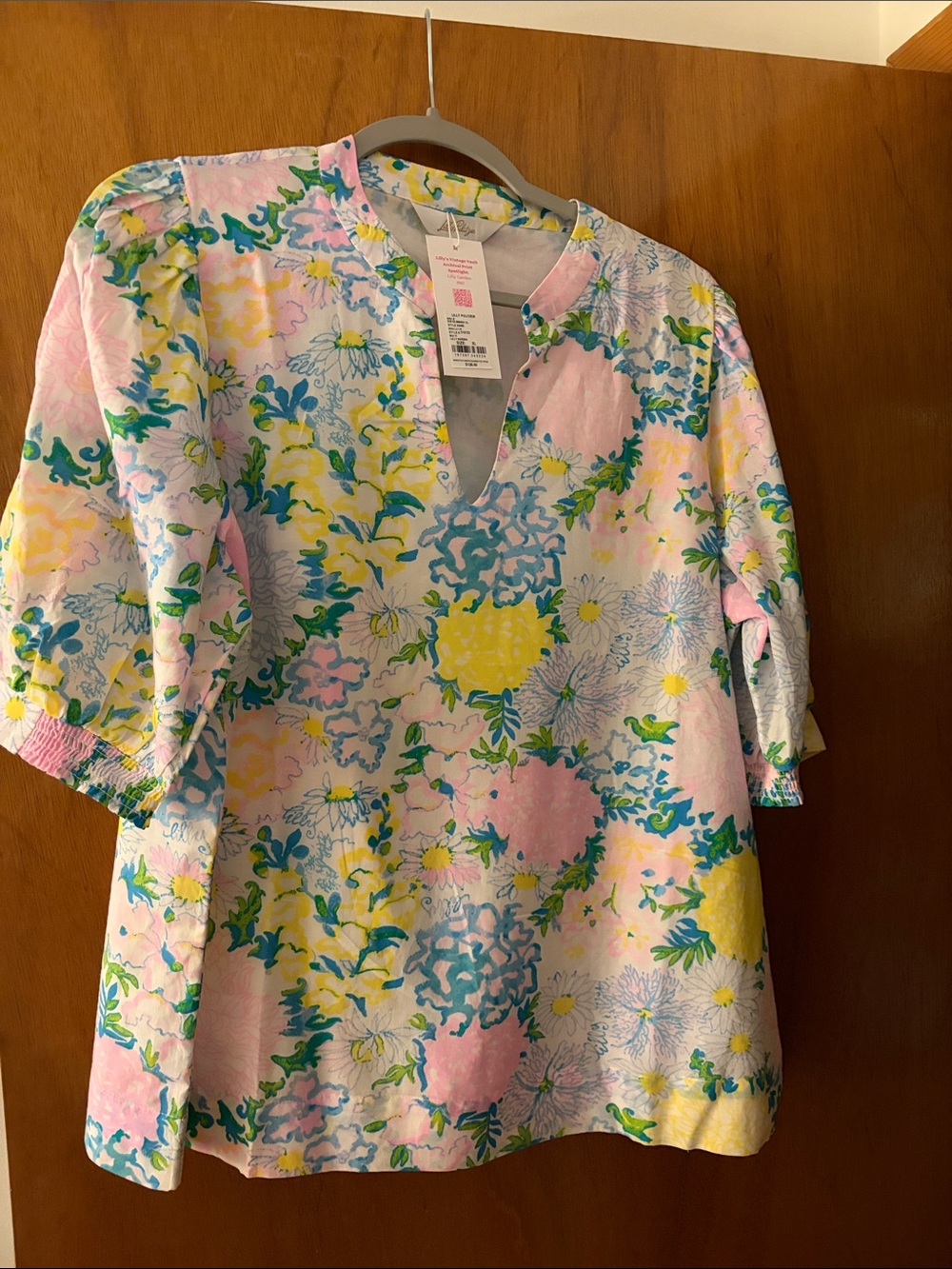 Lilly Pulitzer Pastel Floral Split-Neck Blouse - Pink, Yellow, Blue
